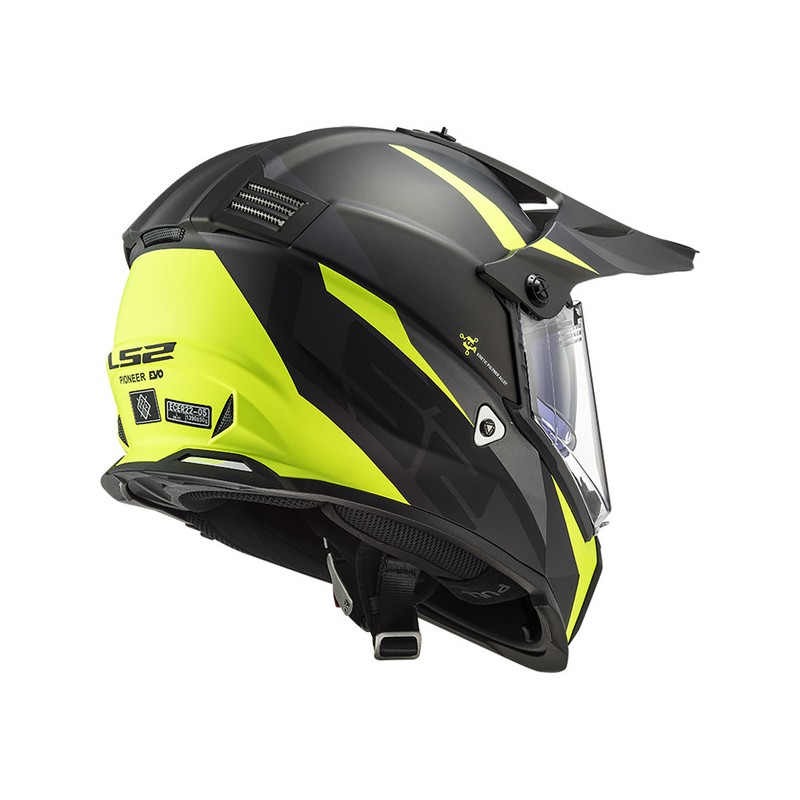 LS2 Casque Cross Moto Pioneer Evo Router Noir Mat H-V Jaune - Sécurité Et Confort